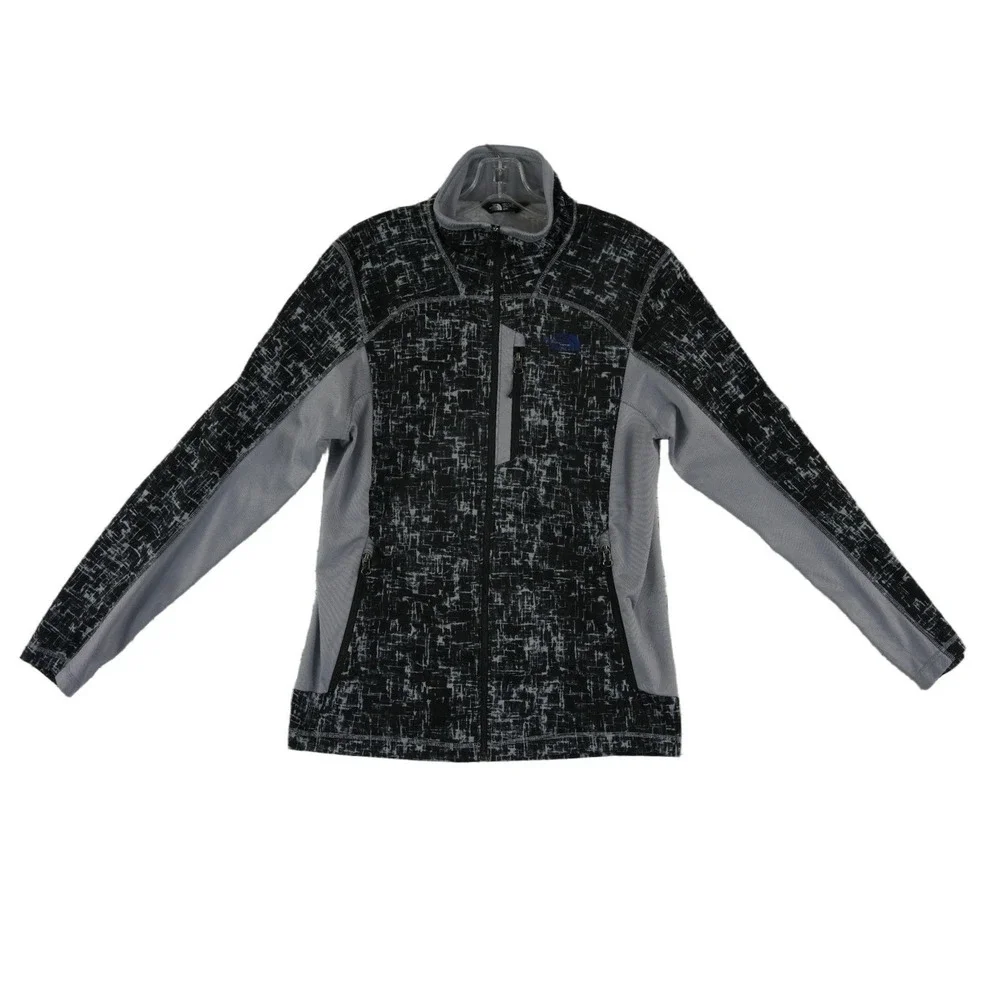 The North Face Fleece Jacket Men's Size Medium Black Gray Abstract Grid Full Zip